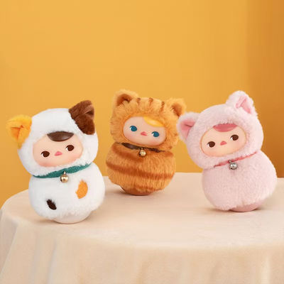 Popmart Original Pucky Roly Poly Kitty Series Vinyl Plush Toys Blind Box Trendy Lovely Cartoon Mystery Dolls Decoration Display