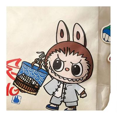 Labubu Printed Letters Tote Bag Large Shoulder Bag Ladies Canvas Zipper Concealed Commuting Everyday Handbag