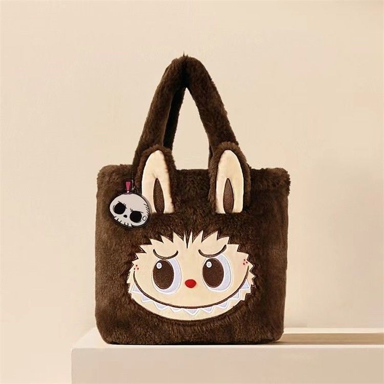 POP MART LABUBU Big Head Sherpa Backpack Classics Series Plush School Bag, Cute Christmas Gift for Kids